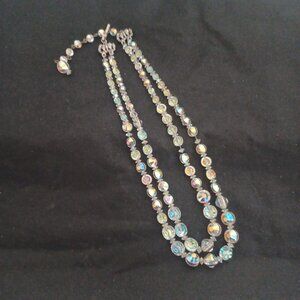 Sparkly Crystal Aurora Borealis Vintage Hobe Two Strand Necklace Signed
